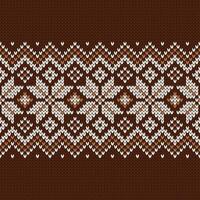 Scandinavian knitted seamless pattern. Norwegian native style sweater, ornament with snowflakes. Fair Isle design. Wool texture. Winter holiday background, brown illustration. vector