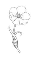 Tulip flower with leaves, graceful thin line, black color. Beautiful spring decor, minimal style. Drawing element for Easter, Mother Day, Canadian Tulip Festival vector