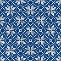 Scandinavian knitted seamless pattern. Norwegian native style sweater with snowflakes. Wool texture. Winter holiday background, blue illustration. vector