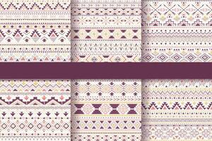 Set of six ethnic seamless patterns. Aztec geometric backgrounds. Sketch style. Stylish navajo fabric. Modern abstract wallpaper vector
