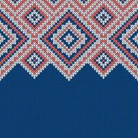 Knitwear texture. Template with empty place for text. Traditional seasonal seamless background for holiday design. Winter knitted wool sweater pattern. Christmas red white blue illustration. vector