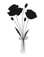 Wildflower silhouette bouquet in black color. Hand drawn flower shapes, meadow herbs, wild plants, and botanical elements for design projects, illustration vector
