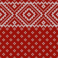 Scandinavian knitted seamless pattern. Norwegian native style sweater, ornament with snowflakes. Fair Isle design. Wool texture. Winter holiday background, red illustration. vector