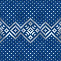 Scandinavian knitted seamless pattern. Norwegian native style sweater, ornament with snowflakes. Fair Isle design. Wool texture. Winter blue white holiday background, illustration. vector