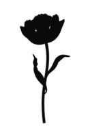 Tulip in black silhouette. Beautiful sketch flower, spring decor. Drawing simple element of minimal style for Easter, Mother Day, Canadian Tulip Festival, illustration vector
