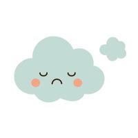 Cute pastel cloud with sad expression, perfect for children weather themes, nursery graphics, calm atmosphere designs, and soft background illustrations vector