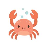 Happy red crab with raised claws and bubbles, ideal for underwater animal illustrations, summer beach designs, and cute sea life projects vector
