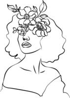 Woman Face With Line Art vector