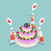 3D Isometric Flat Illustration of Confectioner Chef, Pastry-cook and Decorating vector
