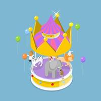 3D Isometric Flat Icon of Carnival Carousel, Amusement Park Entertainment vector