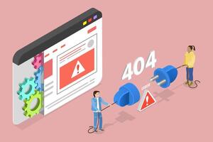 3D Isometric Flat Illustration of 404 Error Page, Connection Problem vector