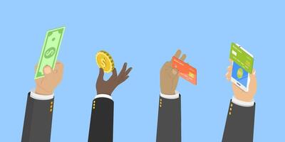 3D Isometric Flat Illustration of Different Types Of Business Payments, Options to Transfer Money vector