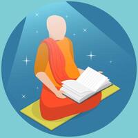 3D Isometric Flat Illustration of Buddhist Monk, Searching for Wisdom vector