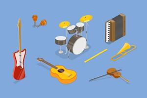 3D Isometric Flat Illustration of Musical Instruments Collection, Classic and Modern, for Amateurs and Professionals vector