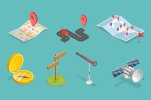 3D Isometric Flat Set of Navigation Items, Navigation Map and Geolocation vector