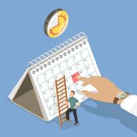 3D Isometric Flat Illustration of Calendar Reminder, Work Organization and Life Events Notification vector