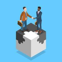 3D Isometric Flat Illustration of Partnership, Partner collaborate, Puzzle Jigsaw, Company Merge vector
