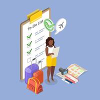 3D Isometric Flat Illustration of Packing List, Travel Checklist vector