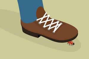 3D Isometric Flat Illustration of Step on a Ladybug, A bug under a Shoe vector
