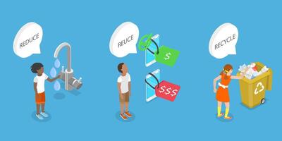 3D Isometric Flat Illustration of Reduce, Reuse and Recycle, Go Green vector