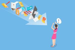 3D Isometric Flat Illustration of Overload Spam, Virtual Hygiene vector