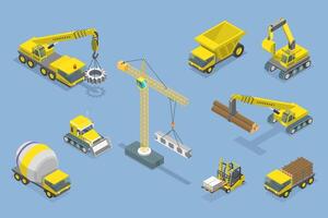 3D Isometric Flat Set of Construction Equipment , Special Machines for the Building Work vector