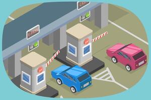 3D Isometric Flat Illustration of Checkpoint With Barriers, Highway Toll vector