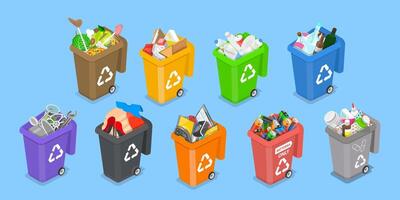 3D Isometric Flat Illustration of Waste Management, Sorting Garbage vector