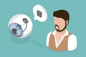 3D Isometric Flat Illustration of Microchip Implant, Bionic Eye vector