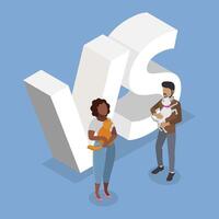 3D Isometric Flat Illustration of Cat Vs Dog, Making a Choice vector