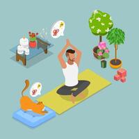 3D Isometric Flat Illustration of Practicing Tranquility And Zen, Meditation Practice vector