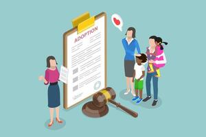 3D Isometric Flat Illustration of Adoption, Adoptive Parents with Kid vector