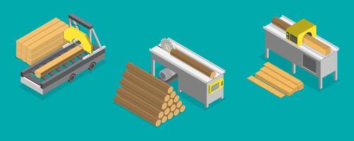 3D Isometric Flat Illustration of Sawmill, Furniture Making Tools and Processes vector