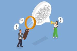 3D Isometric Flat Illustration of Bad Communication, Misunderstanding and Confusion, Unclear Information vector
