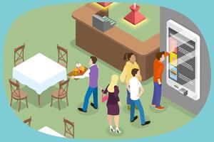 3D Isometric Flat Illustration of Cafe Self Service, Modern Technologies vector