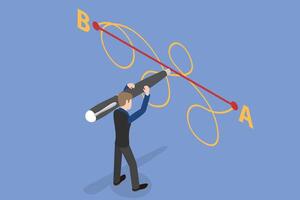 3D Isometric Flat Illustration of From Point A to Point B, Straight and Complicated Path vector