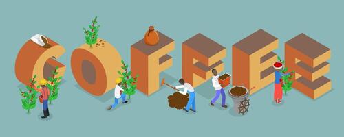 3D Isometric Flat Illustration of Coffee Banner, Process of Production and Processing vector