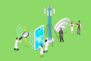 3D Isometric Flat Illustration of Electromagnetic Fields, EMF Waves From Appliances and Devices vector