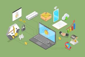 3D Isometric Flat Illustration of Cryptocurrency And Blockchain Technology, FinTech Industry vector