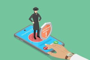 3D Isometric Flat Illustration of Mobile Protecting Service, Preventing Email Spam vector
