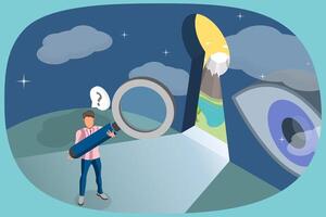 3D Isometric Flat Illustration of Self Discovery, Unconscious Side of Self vector