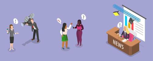 3D Isometric Flat Illustration of Mass Media, Interview and Media Event vector