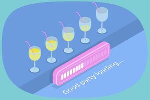 3D Isometric Flat Illustration of Party Progress, Loading Bar vector