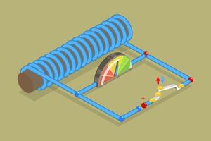 3D Isometric Flat Illustration of Electromagnetic Induction, Magnetic Field of a Solenoid vector