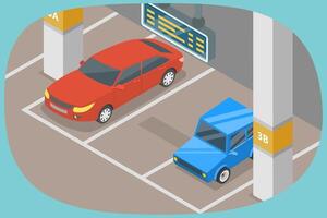 3D Isometric Flat Illustration of Underground Parking Lot, Smart Guidance System vector