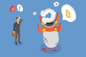 3D Isometric Flat Illustration of Bitcoin Price Collapse, Cryptocurrency Crash vector