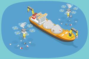 3D Isometric Flat Illustration of Autonomous Technology For Litter Collection, Ceaning Sea or Ocean vector