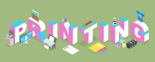 3D Isometric Flat Illustration of Printing, Printing House Production Process vector