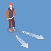 3D Isometric Flat Illustration of Need Vs Want, Internal Conflict vector