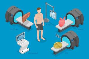 3D Isometric Flat Illustration of Techniques Body Diagnostics, Medical Research Devices vector